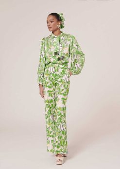 TARA JARMON Pantalon Imprime Floral Vert Primavera Clearance