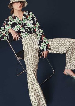 TARA JARMON Pantalon Primavera Ecru Avec Motif Graphique Vert Wholesale