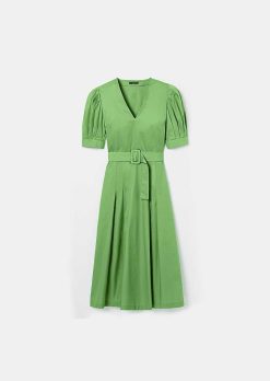 TARA JARMON Robe En Popeline Verte Croustillante Ranya Clearance