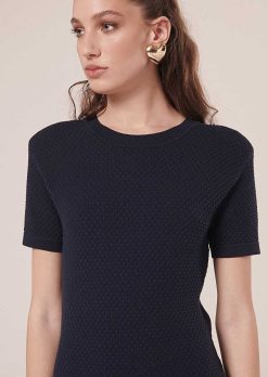 TARA JARMON Robe Rocky En Cupro Bleu Nuit New