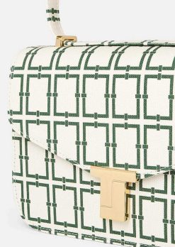 TARA JARMON Sac 8 Bis Ecru Avec Design Graphique Vert Clearance