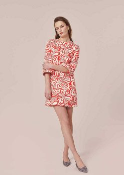 TARA JARMON Robe Rivanna En Coton A Motif Graphique Ecru Et Corail Clearance