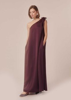 TARA JARMON Robe En Satin Fluide Marron Rekia Clearance