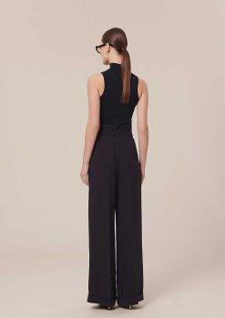 TARA JARMON Pantalon Pyla En Crepe Bleu Nuit New