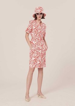 TARA JARMON Robe En Coton A Motif Graphique Rosemarine Ecru Et Corail Online