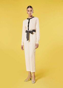 TARA JARMON Pantalon En Crepe Ecru Paga Online