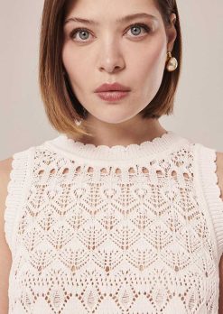 TARA JARMON Haut En Tricot Au Crochet Blanc Pianna Best