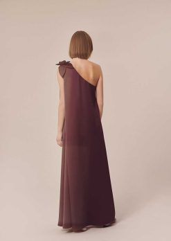 TARA JARMON Robe En Satin Fluide Marron Rekia Clearance