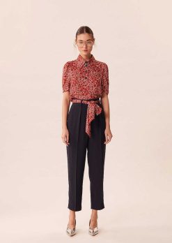 TARA JARMON Pantalon En Crepe Bleu Nuit Paga Wholesale