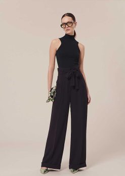 TARA JARMON Pantalon Pyla En Crepe Bleu Nuit New