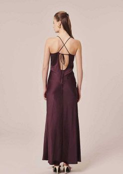 TARA JARMON Robe Fluide En Satin Marron Raphaelle Clearance