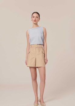 TARA JARMON Short Sylviane En Coton Beige New