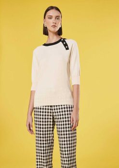 TARA JARMON Pull En Coton Et Laine Ecru Pastelle New