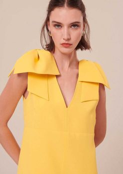 TARA JARMON Remarquable Robe En Crepe Jaune Hot