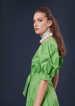 TARA JARMON Robe En Popeline Verte Croustillante Ranya Clearance