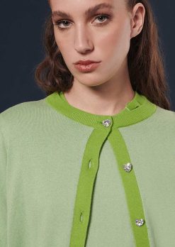 TARA JARMON Cardigan Gaelle En Coton Et Laine Vert Wholesale