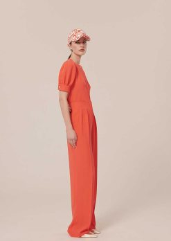 TARA JARMON Pantalon Parigi En Crepe Corail New