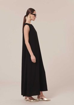 TARA JARMON Robe En Crepe Noire Roxy Clearance