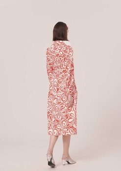 TARA JARMON Robe Rivolta En Popeline A Motif Graphique Ecru Et Corail Clearance