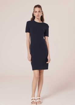 TARA JARMON Robe Rocky En Cupro Bleu Nuit New