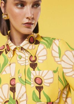 TARA JARMON Thadea Haut Imprime Fleurs Jaunes Hot