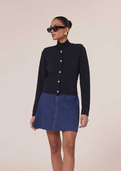 TARA JARMON Cardigan En Cupro Bleu Nuit Guest Clearance