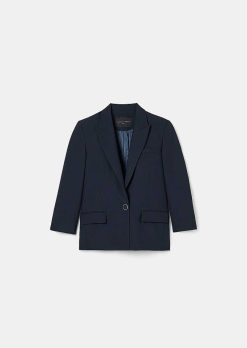 TARA JARMON Veste De Costume En Laine Froide Bleu Nuit Vancouvereur Clearance