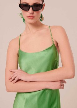 TARA JARMON Robe Fluide En Satin Vert Reane Clearance