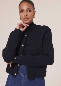 TARA JARMON Cardigan En Cupro Bleu Nuit Guest Clearance