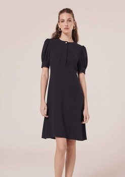 TARA JARMON Robe Roucoule En Crepe Bleu Nuit Clearance