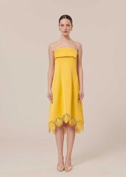 TARA JARMON Robe En Satin Jaune Roy New