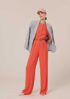 TARA JARMON Pantalon Parigi En Crepe Corail New