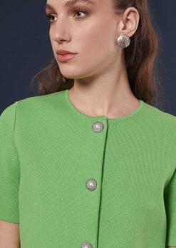 TARA JARMON Cardigan Vert Paillete En Maille Compacte Best