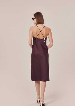 TARA JARMON Robe Fluide En Satin Marron Reane New