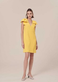 TARA JARMON Remarquable Robe En Crepe Jaune Hot