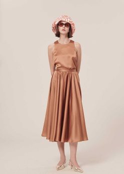 TARA JARMON Haut Tellia Brown En Satin Fluide Online