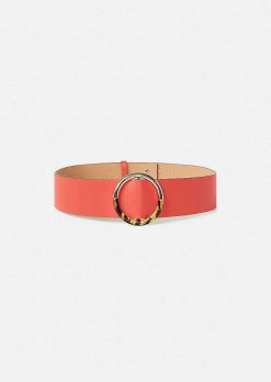 TARA JARMON Ceinture En Cuir Corail Lauren New