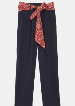 TARA JARMON Pantalon En Crepe Bleu Nuit Paga Wholesale