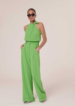 TARA JARMON Pantalon En Crepe Vert Pyla Best