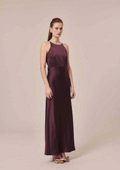 TARA JARMON Robe Fluide En Satin Marron Raphaelle Clearance