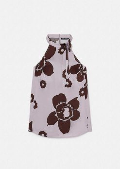 TARA JARMON Haut En Satin Imprime Fleurs Violettes Tierri Hot