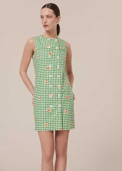 TARA JARMON Robe Vichy Verte Raphia Best