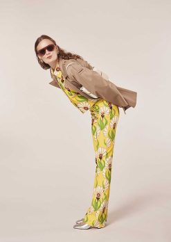TARA JARMON Pantalon Imprime Fleurs Jaunes Paivan Wholesale