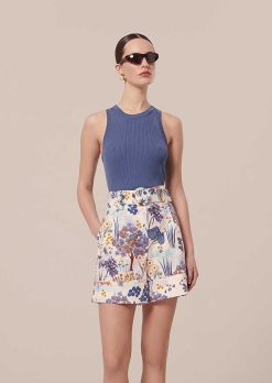 TARA JARMON Short En Coton Imprime Fleuri Bleu Shelby Online