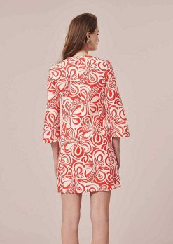 TARA JARMON Robe Rivanna En Coton A Motif Graphique Ecru Et Corail Clearance