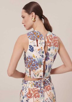 TARA JARMON Haut En Lin Et Coton A Imprime Floral Bleu Teresa Hot