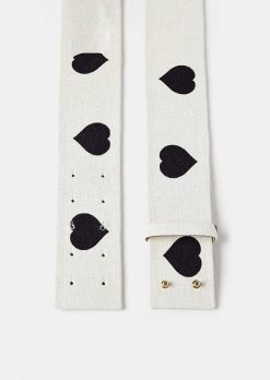 TARA JARMON Ceinture En Cuir Lauren Ecru Avec Coeurs A Pois Noirs Hot