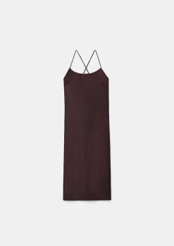TARA JARMON Robe Fluide En Satin Marron Reane New