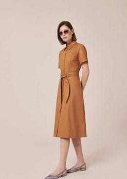 TARA JARMON Robe En Popeline Croustillante Marron Retronie New