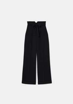 TARA JARMON Pantalon Pyla En Crepe Bleu Nuit New